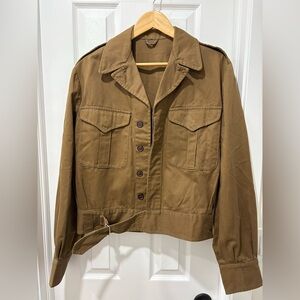 Vintage 50s - 60s Brown Military Style Jacket Cotton Twill Handmade